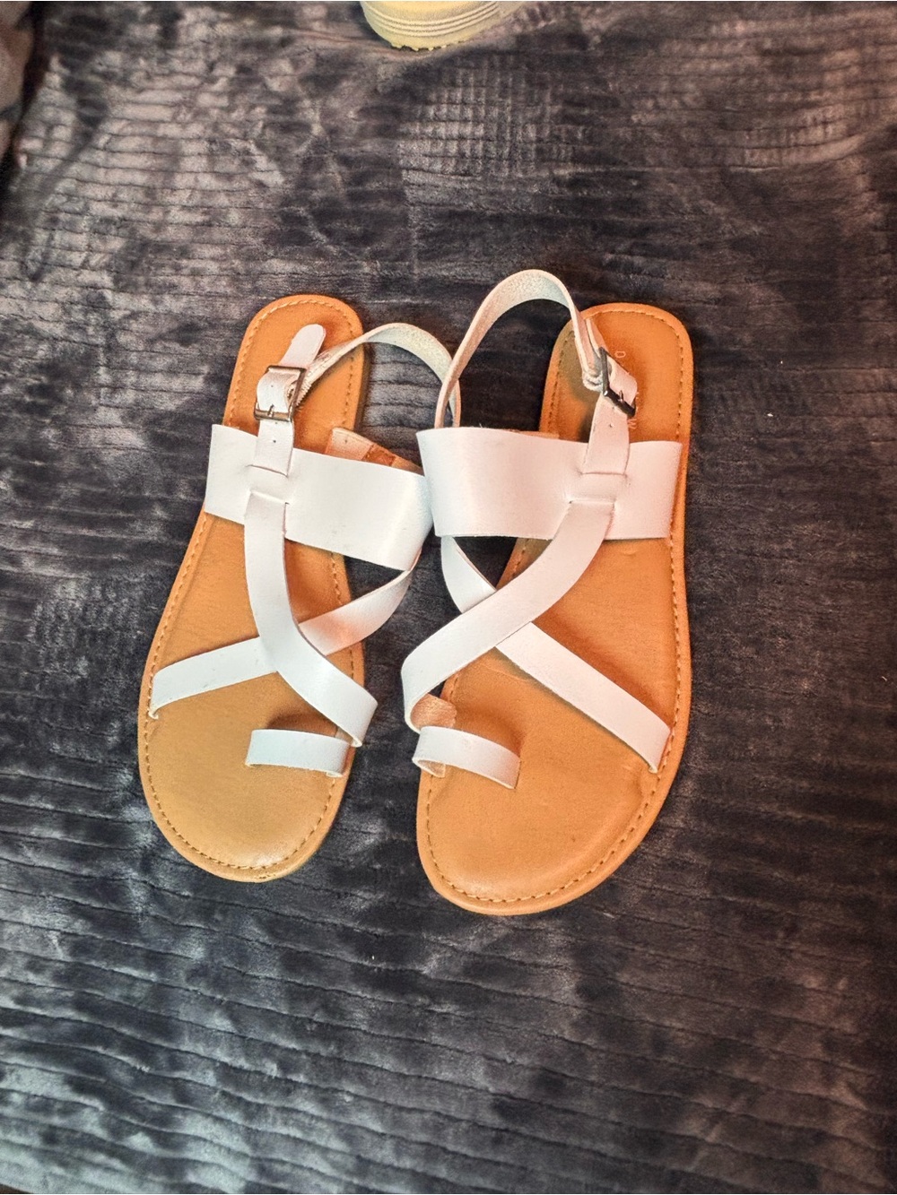 new directions White Strappy Sandals with Tan Footbed
